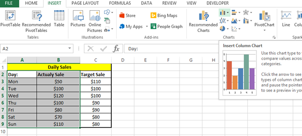 Insert column chart